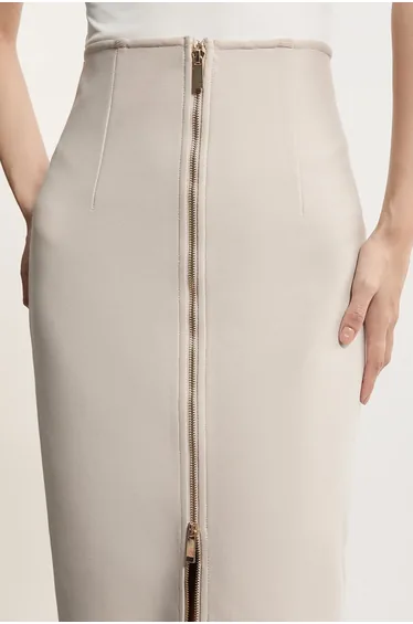 تنورة محبوك ماكسي بخصر عالي بنمط شرائح بسحاب - لطويلات القامة