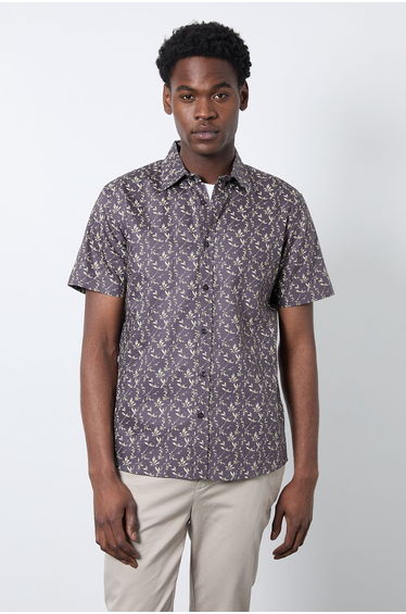 Navy Floral Print Short Sleeve Shirt