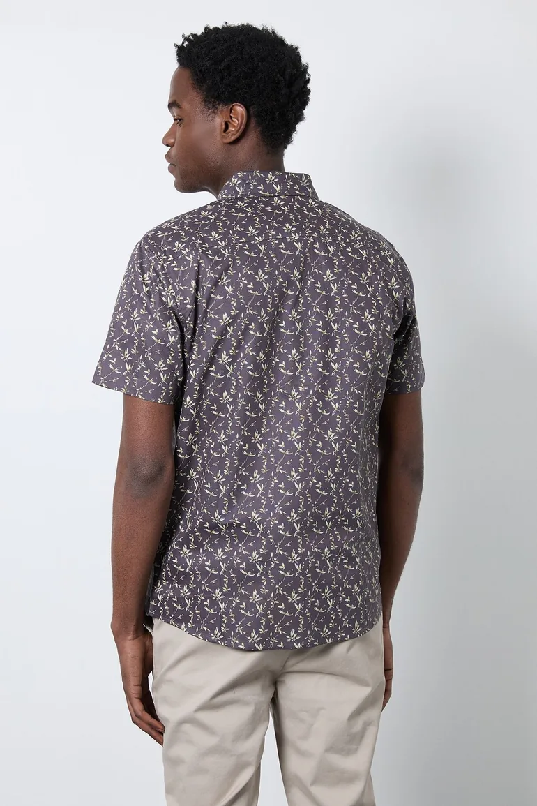 Navy Floral Print Short Sleeve Shirt - 2
