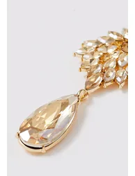 Leaf Teardrop Rhinestone Dangle Earrings in Gold - 2