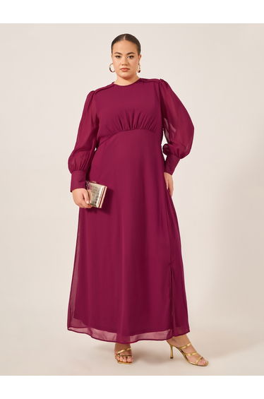 Plus Size Balloon Sleeve Chiffon A-Line Maxi Dress