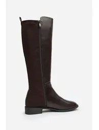 Jirelle Dark Brown Wide Calf Round Toe Knee High Boots with Side Zip Closure - 4
