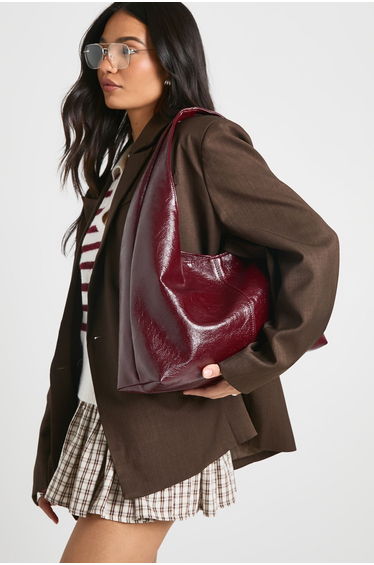 Textured Slouchy Tote Bag - burgundy