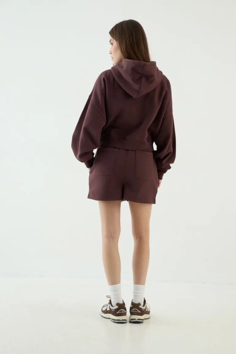DSGN Studio Boxy Crop Zip Through Hoodie - chocolate - 2