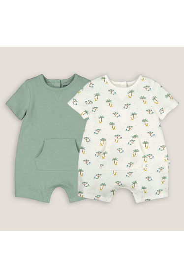 Pack of 2 Rompers in Cotton with Short Sleeves
