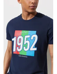 Men's Indigo Slim Fit Slim Fit Crew Neck 100% Cotton Printed T-Shirt - 2