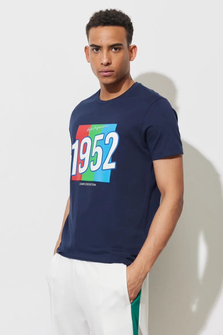 Men's Indigo Slim Fit Slim Fit Crew Neck 100% Cotton Printed T-Shirt - 1