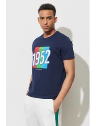 Men's Indigo Slim Fit Slim Fit Crew Neck 100% Cotton Printed T-Shirt - 1