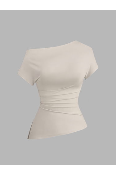 Khaki Asymmetric Neck Fitted Top