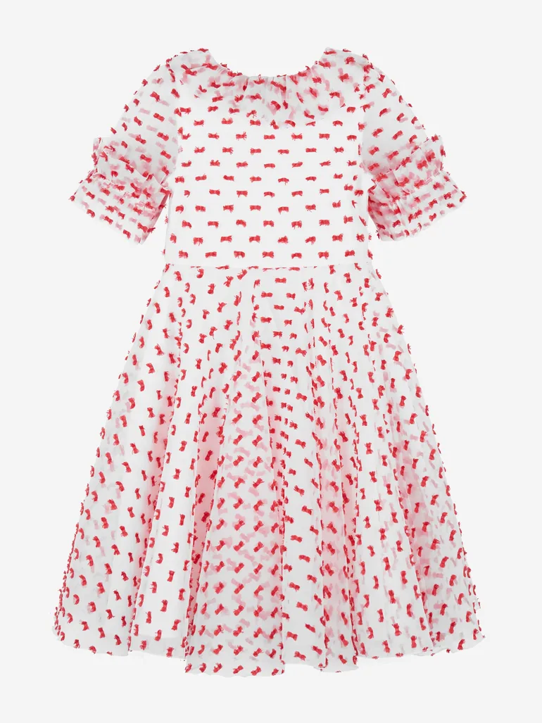 Girls Flared Dot Dress in Red - 3