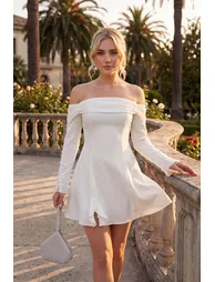 White Waist Opening/Skater Lined Wedding/Wedding Elegant Evening Dress - 1
