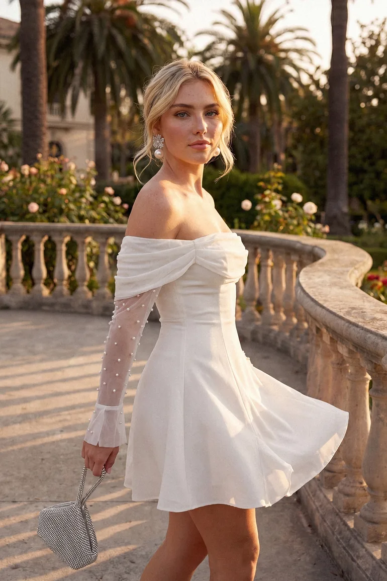 White Waist Opening/Skater Lined Wedding/Wedding Elegant Evening Dress - 2
