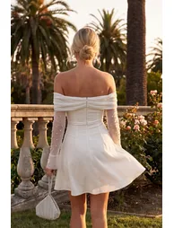 White Waist Opening/Skater Lined Wedding/Wedding Elegant Evening Dress - 3