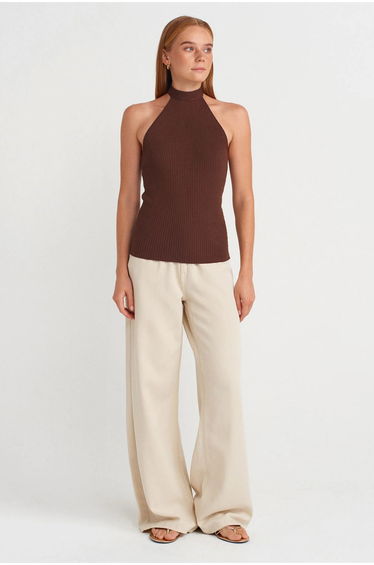 Dilvin Ribbed Halterneck Slim-fit Blouse