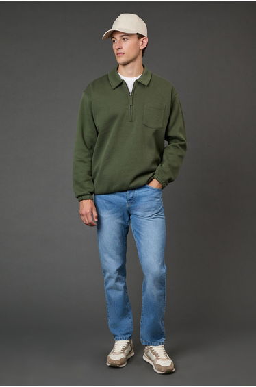Khaki Half Zip Neck Jersey Jumper