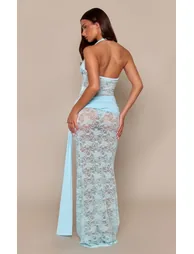 Baby Blue Lace Ruched Waist Maxi Skirt Co-ord - 1