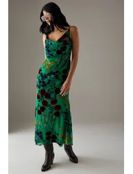 Premium Burnout Cowl Neck Strappy Midi Slip Dress