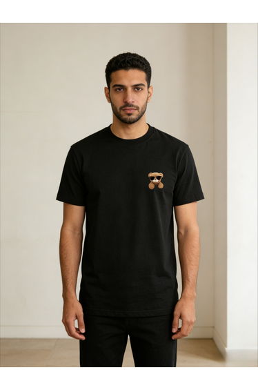 Black Graphic Bear Print T-Shirt