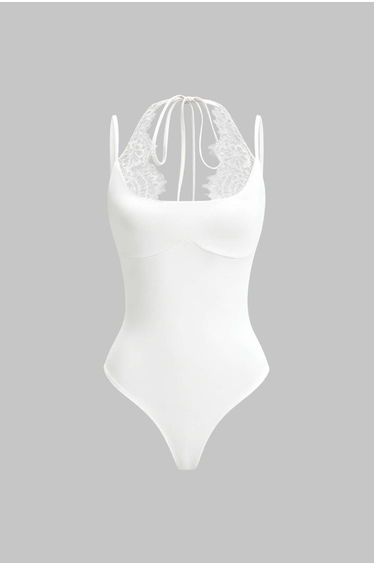 Lace Patchwork Tie-Up Sleeveless Bodysuit