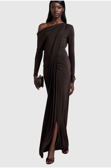 Dhruv One Shoulder Ruch Split Maxi Dress