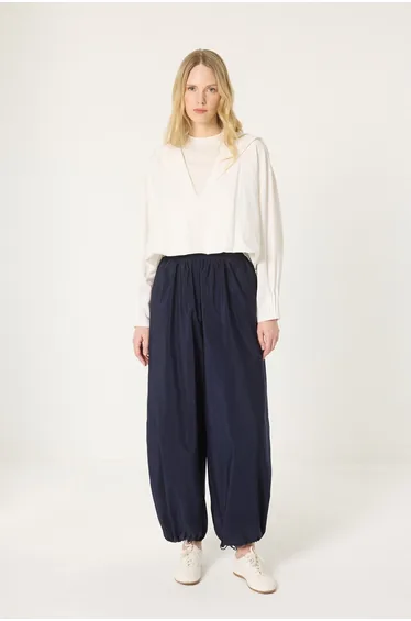 بنطلون توشيه بريفيه كحلي قصة واسعة