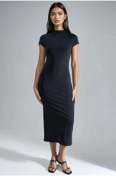BUSEM Slim Fit Crew Neck Midi Dress