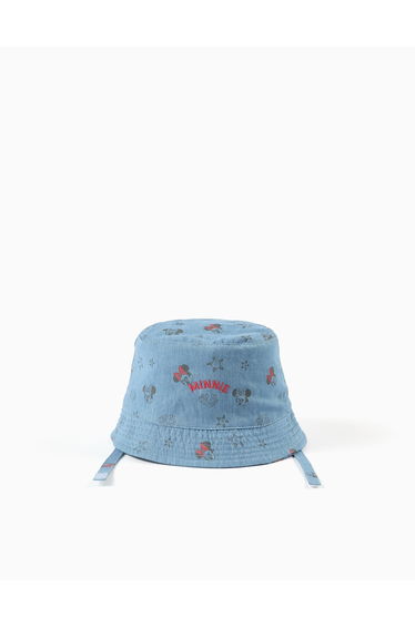 Denim Bucket Hat With Minnie Motif For Baby Girls, Blue