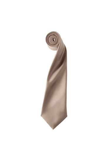 Premier Mens Plain Satin Tie (Narrow Blade) - Khaki