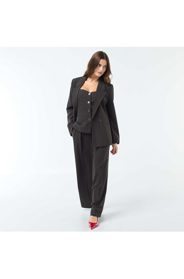 Oversized Striped Blazer with Button Closure BROWN