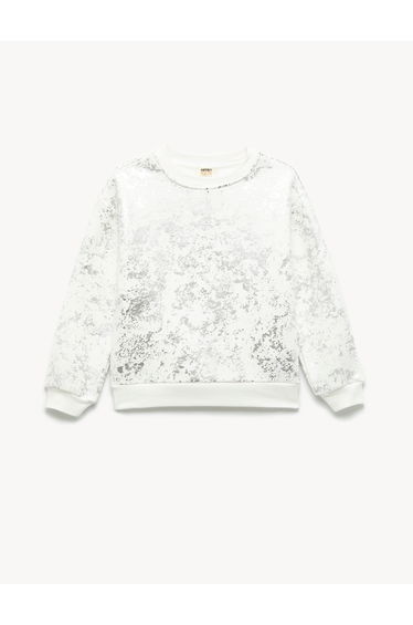 Patterned Raised Ecru Girls' Sweatshirt