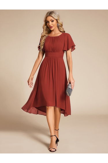 ever EDEN|Flowy Chiffon Round Neckline A-Line Knee Length Wedding Guest Dress