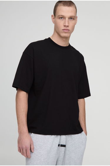 Basic Oversized Boxy Crew Neck T-shirt - black