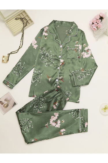Women Graphic Print Long Sleeve Shirt and Pyjama Set