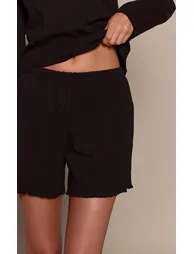 Black Ribbed Slouchy Pyjama Shorts - 4