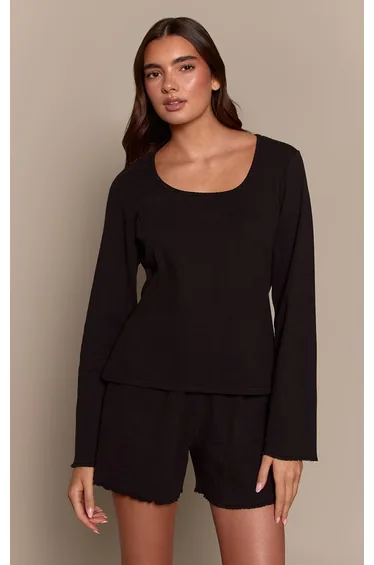 Black Ribbed Slouchy Pyjama Shorts