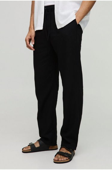 Half & Half Waistband Straight Fit Linen Blend Trousers