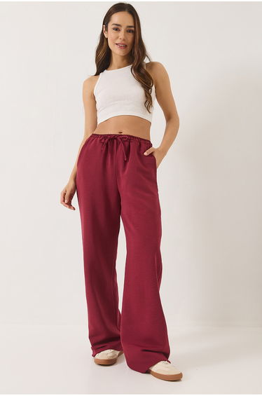 Women's Elastic Waist Pocket Detailed Palazzo Linen Trousers