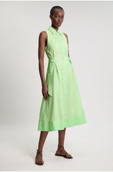 Textured Organza Mix Sleeveless Shirt Dress