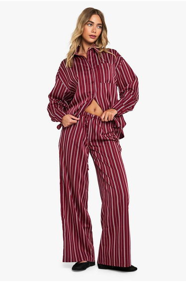 Pinstripe Wide Leg Drawcord Waist Trousers - red