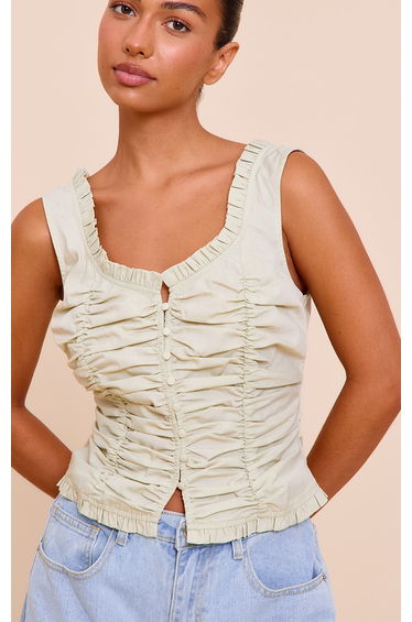 Mint Cotton Ruched Front Fitted Top