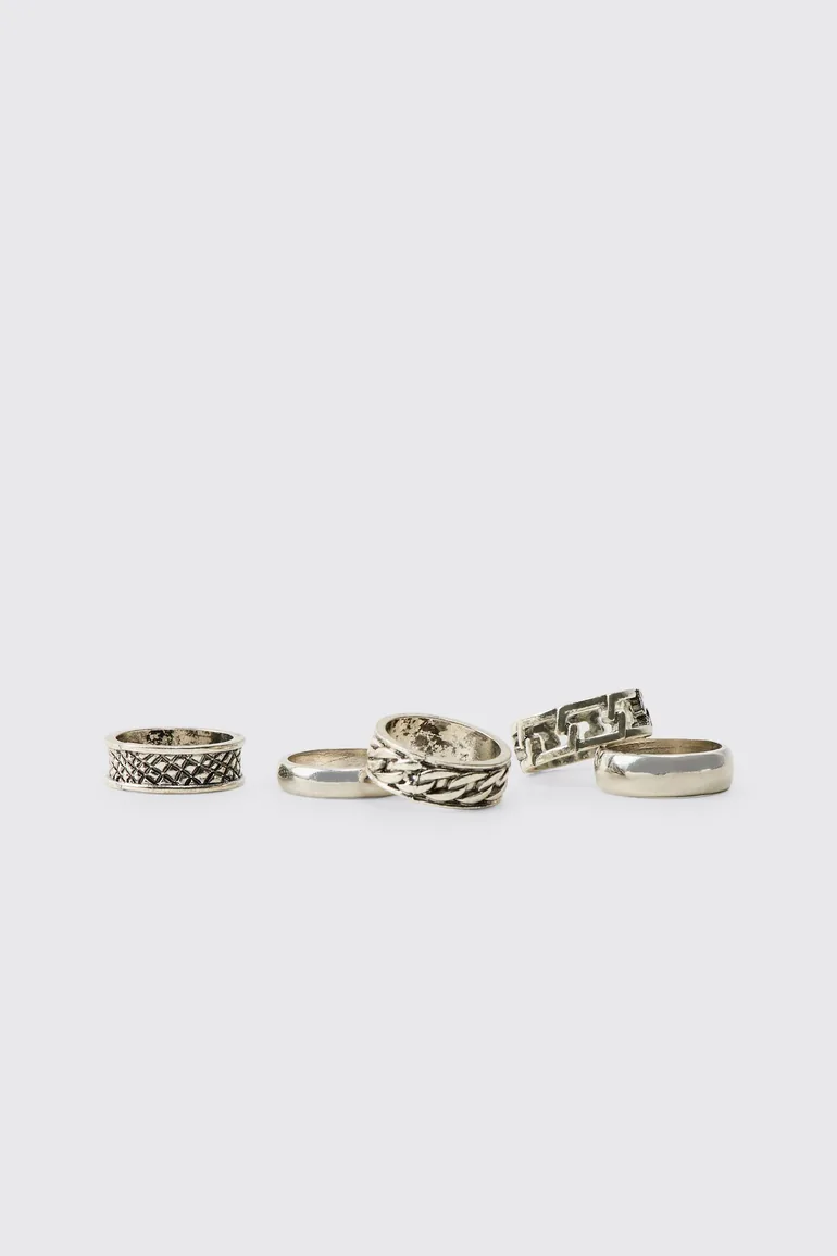 5 Pack Embossed Rings - silver - 1