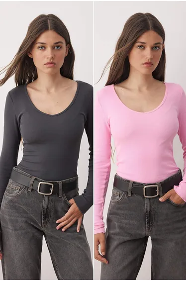 توب ترينديول متعدد الالوان محبوك بأكمام طويلة