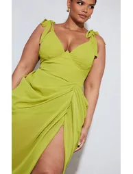 Plus Olive Underwire Detail Draped Midi Dress - 3