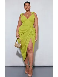 Plus Olive Underwire Detail Draped Midi Dress