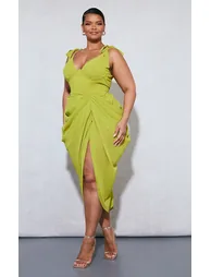 Plus Olive Underwire Detail Draped Midi Dress - 2