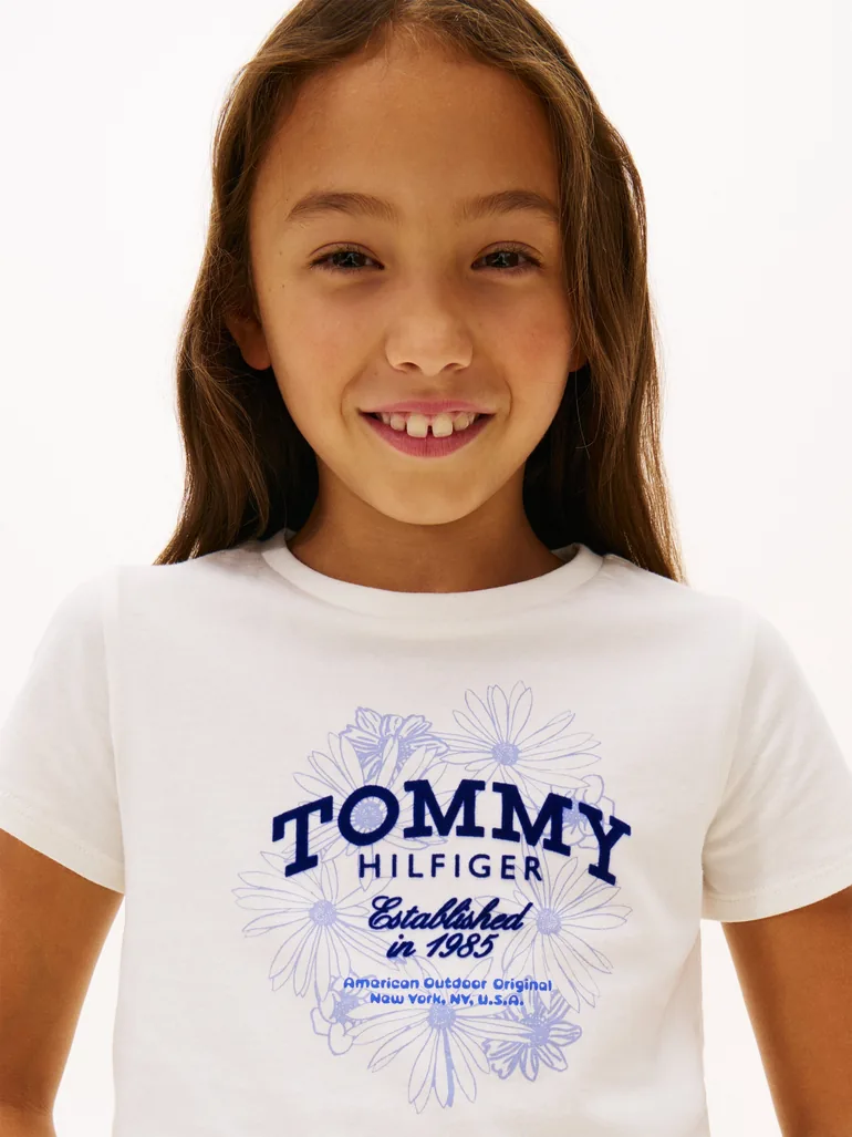 Tommy Hilfiger Girls Tommy Flock Flower T-Shirt in Ivory - 3