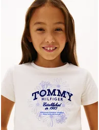 Tommy Hilfiger Girls Tommy Flock Flower T-Shirt in Ivory - 3