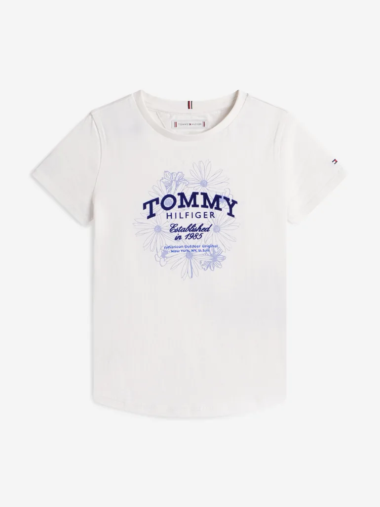 Tommy Hilfiger Girls Tommy Flock Flower T-Shirt in Ivory - 1
