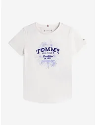 Tommy Hilfiger Girls Tommy Flock Flower T-Shirt in Ivory - 1
