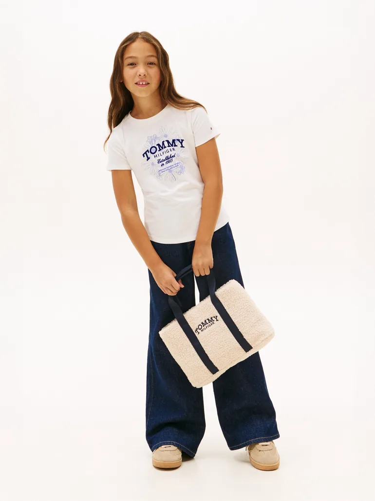 Tommy Hilfiger Girls Tommy Flock Flower T-Shirt in Ivory